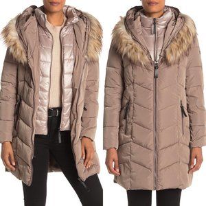 Calvin Klein Double Layer Faux Fur Hooded Jacket